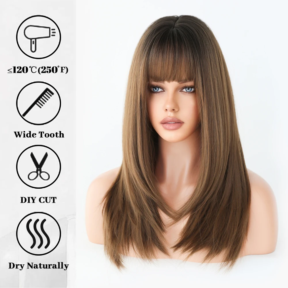 Perruque Longue Ombrée Brun-Blond Droite pour Femme - 4