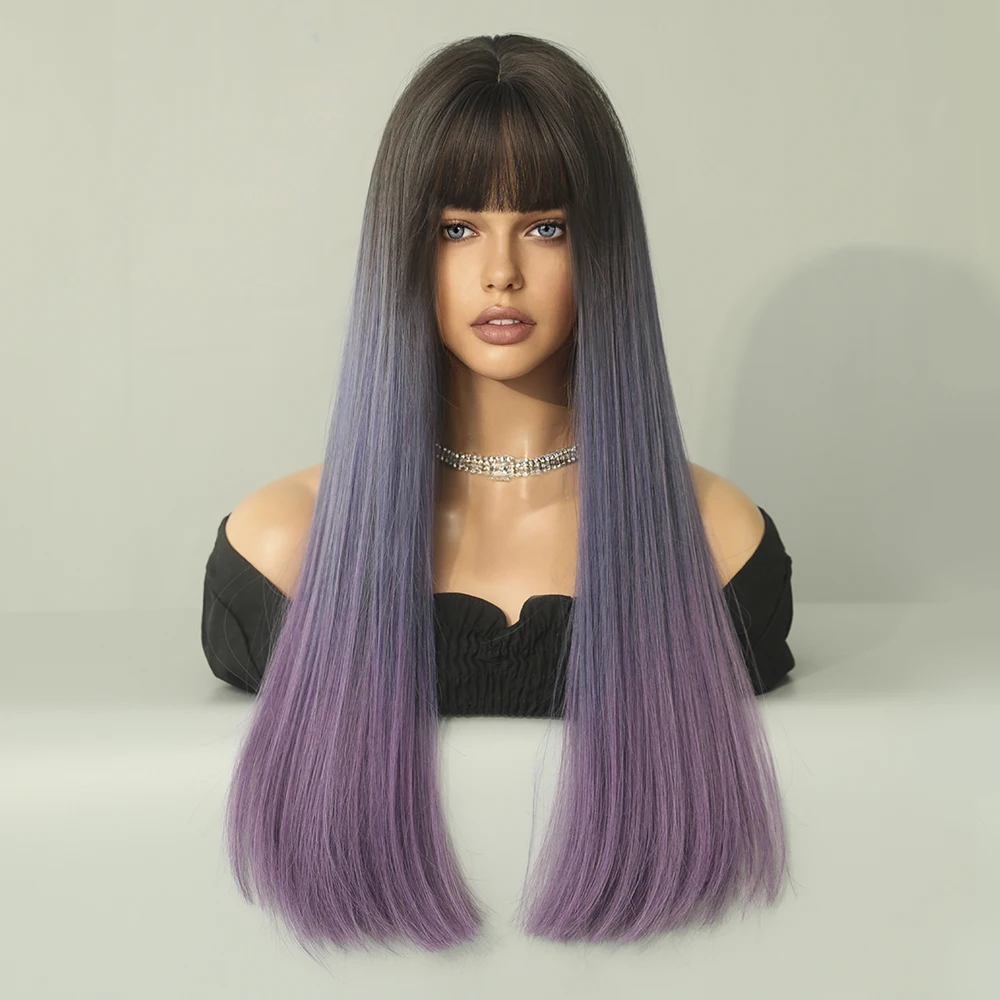Perruque Longue Droite Ombre Violette - 6