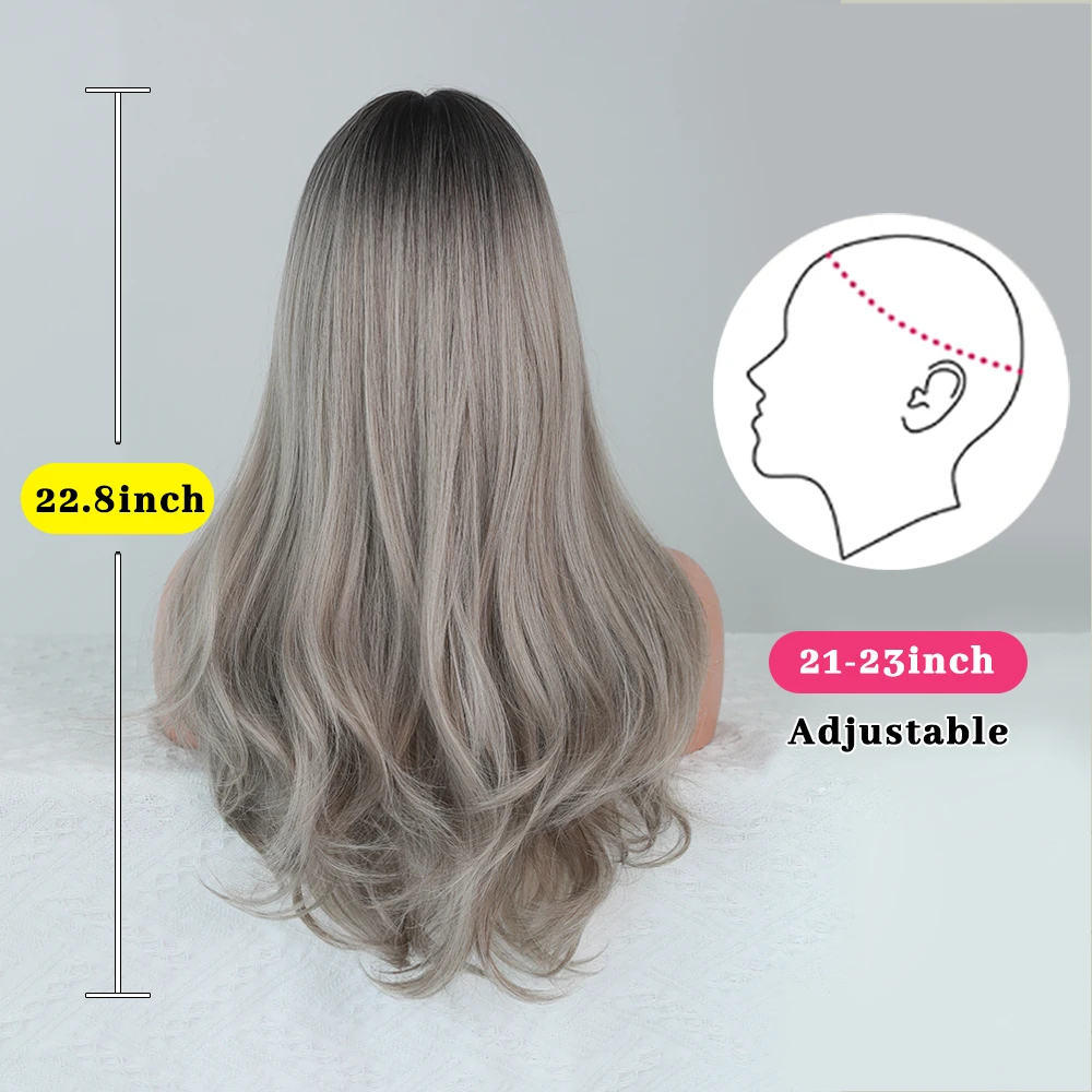 Perruque Longue Ondulée Gris Beige Ombré pour Femme - 4