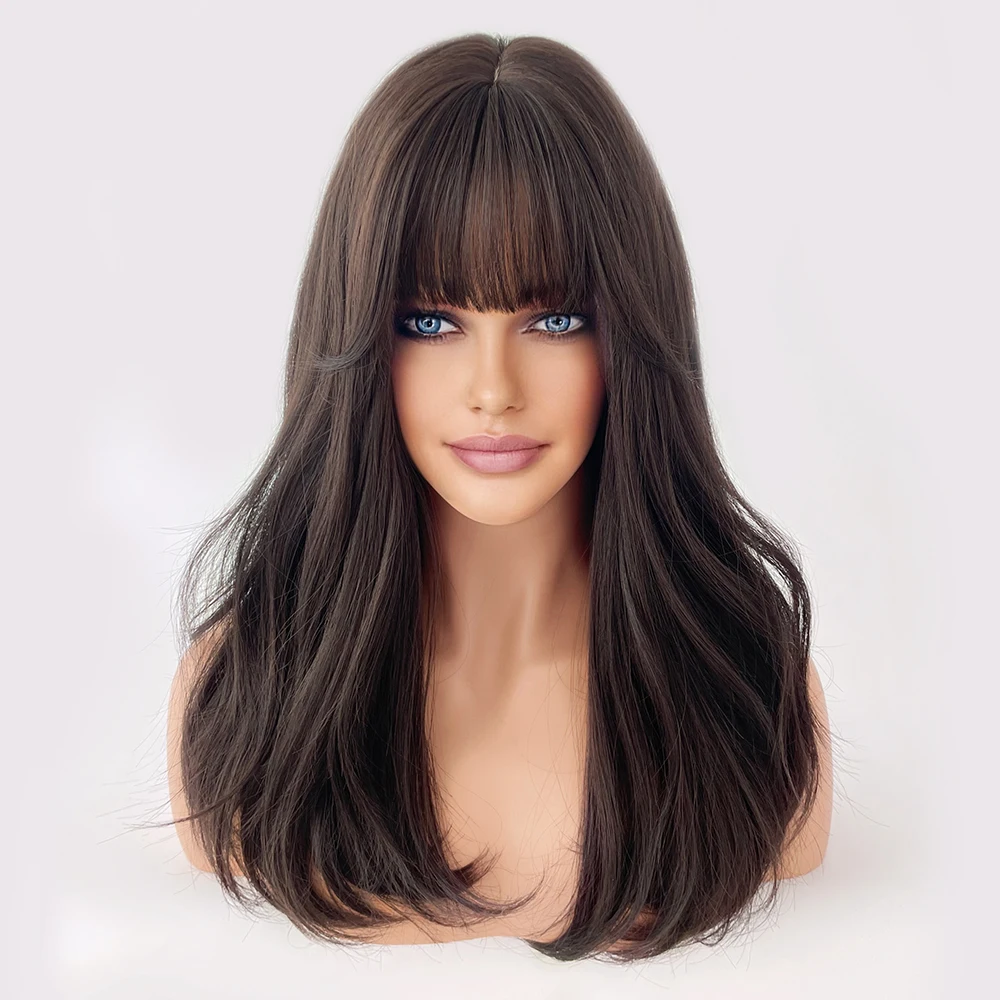 Perruque Longue Droite Marron Chocolat pour Femme - 6