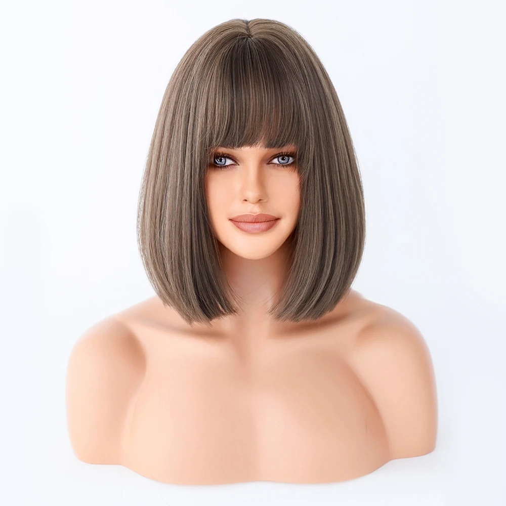 Perruque Bob Lin Naturel Courte avec Frange - 24