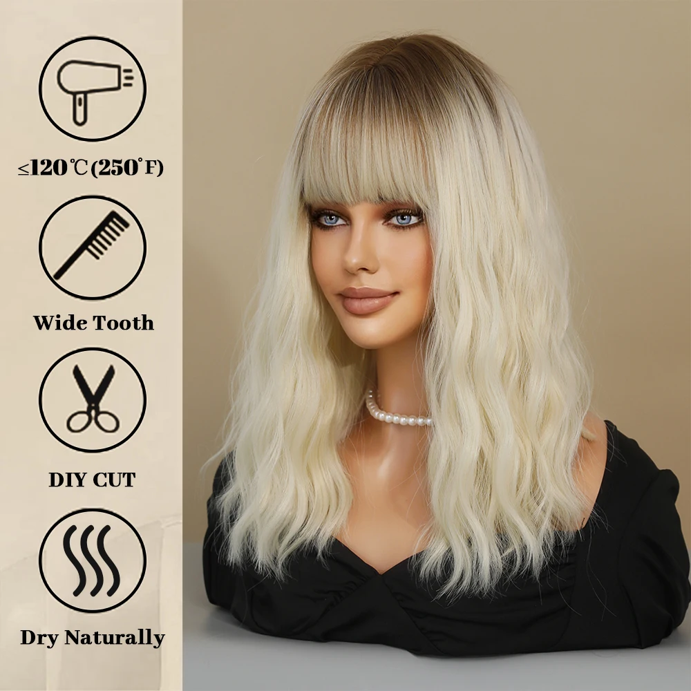 Perruque Femme Beige Blonde Légèrement Ondulée Mi-Longue - 3