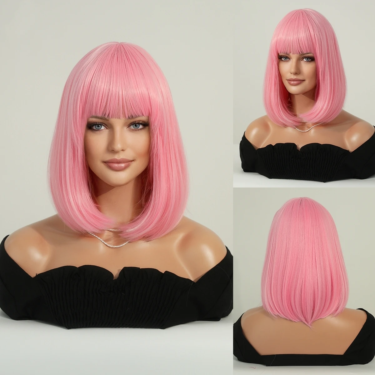 Perruque Courte Argent Rose pour Femmes - 21