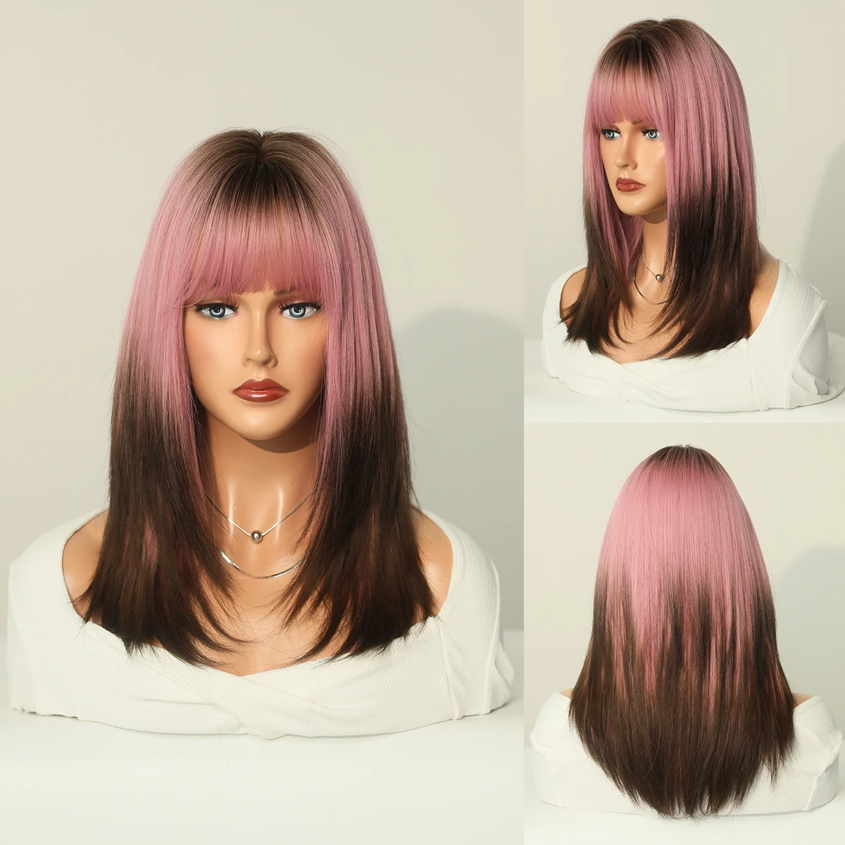 Perruque Blonde Longue Ondulée avec Frange pour Femme - 18