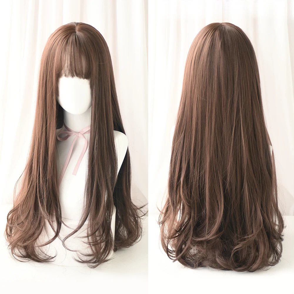 Perruque Longue Bouclée Brun Noir Rose pour Femme - 23