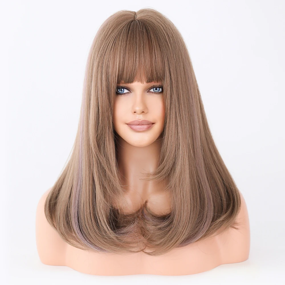 Perruque Longue Blonde Ondulée avec Frange pour Femme - 20