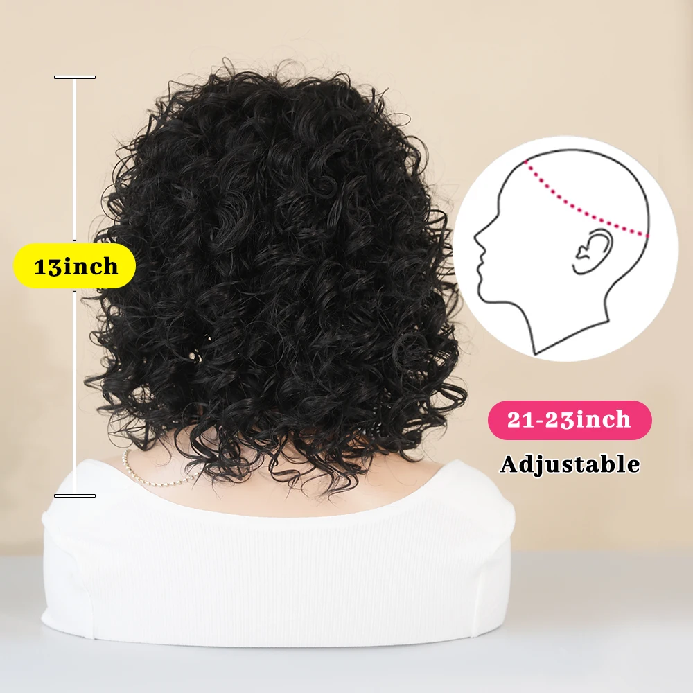 Perruque Courte Bouclée Noire Naturelle pour Femme - 2