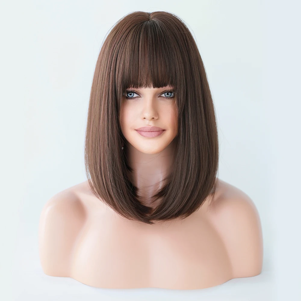 Perruque Bob Lin Naturel Courte avec Frange - 20