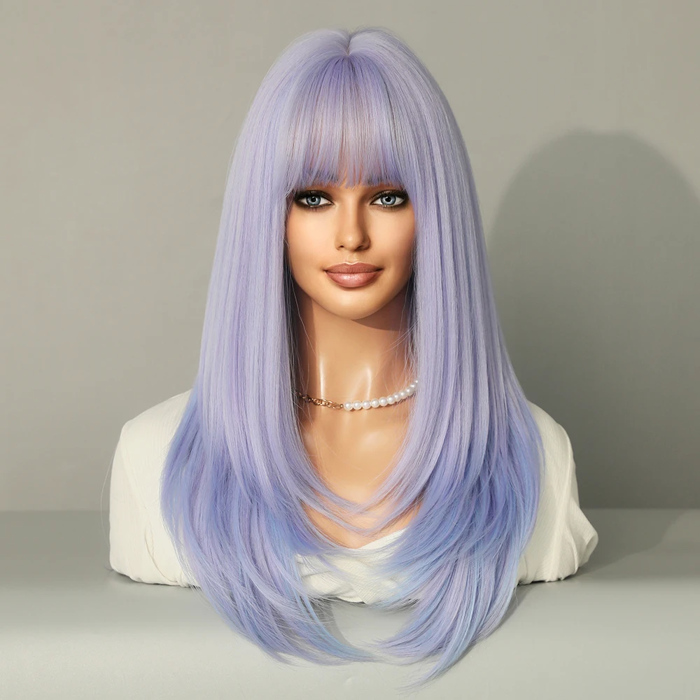 Perruque Longue Blonde Ondulée avec Frange pour Femme - 13