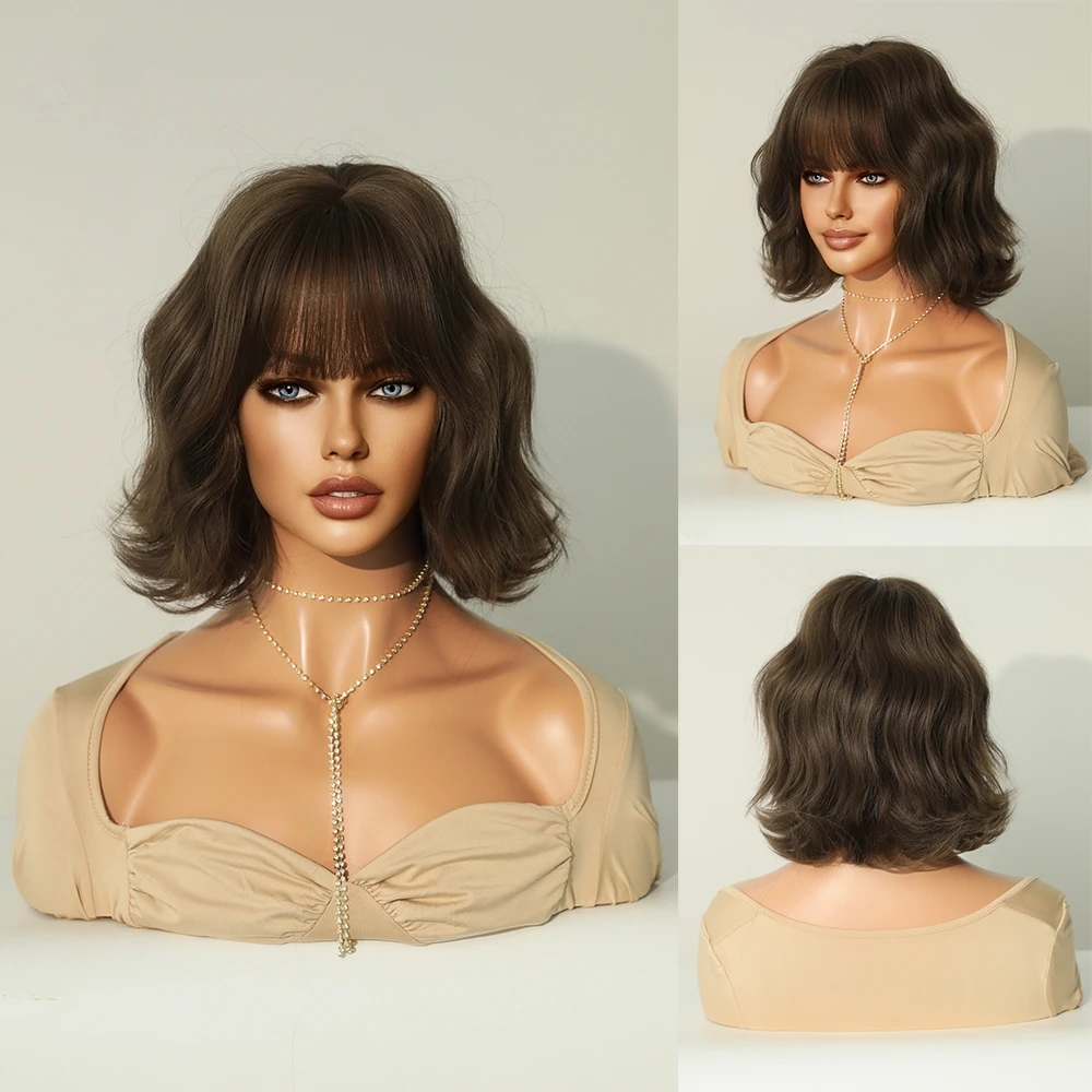 Perruque Courte Ondulée Noire et Beige pour Femme - 11
