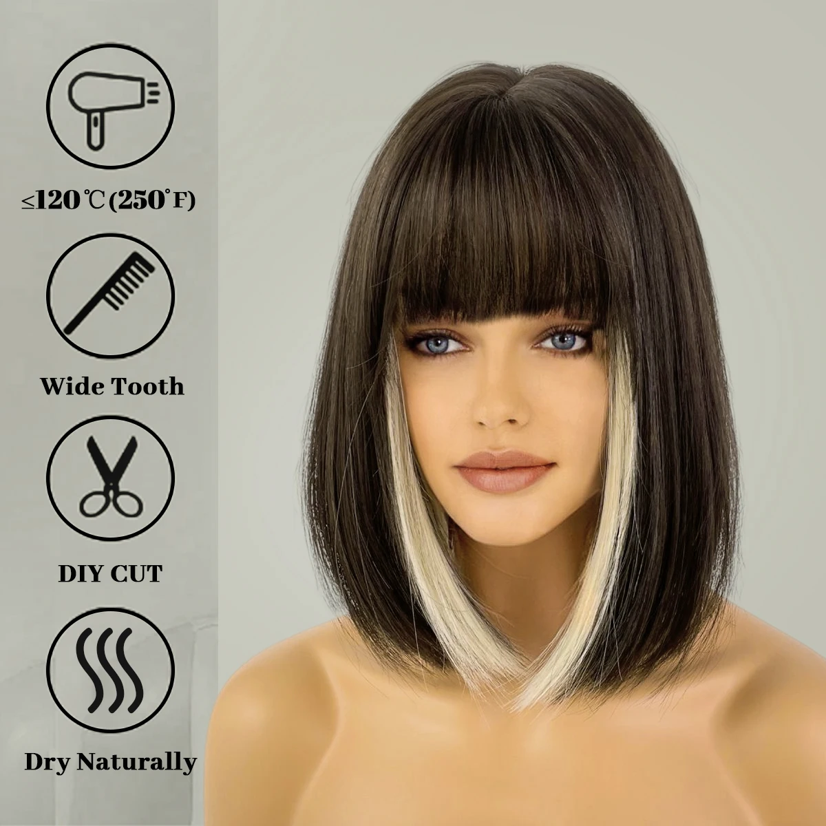 Perruque Courte Noire et Blonde Synthétique - 4