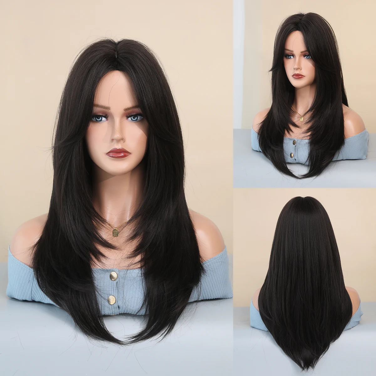 Perruque Blonde Longue Ondulée avec Frange pour Femme - 21