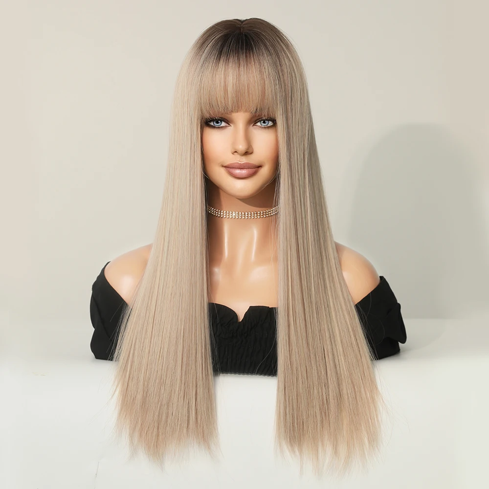Perruque Longue Droite Blonde Champagne pour Femme - 3