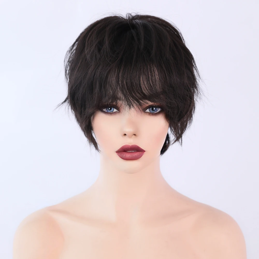 Perruque Courte Noire Style Neutre pour Femme - 5