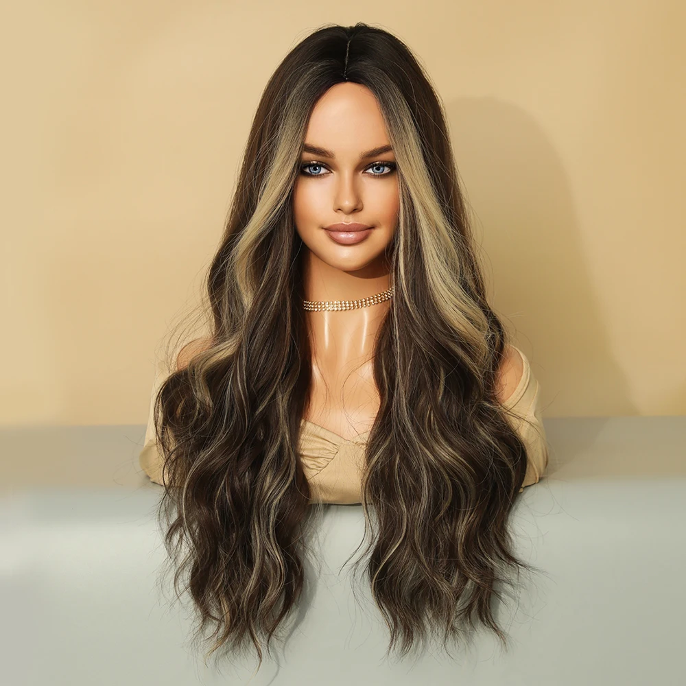 Perruque Femme Longue Bouclée Marron et Blonde Mixte - 3