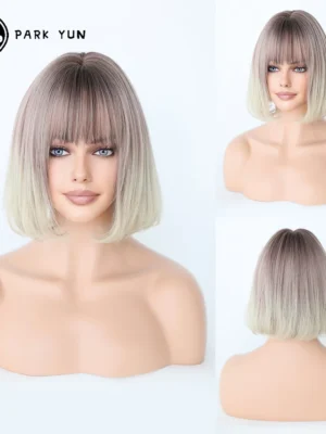 Perruque Courte Bob Ombre Blond et Brun Rose Perruque Courte Bob Ombre Blond et Brun Rose