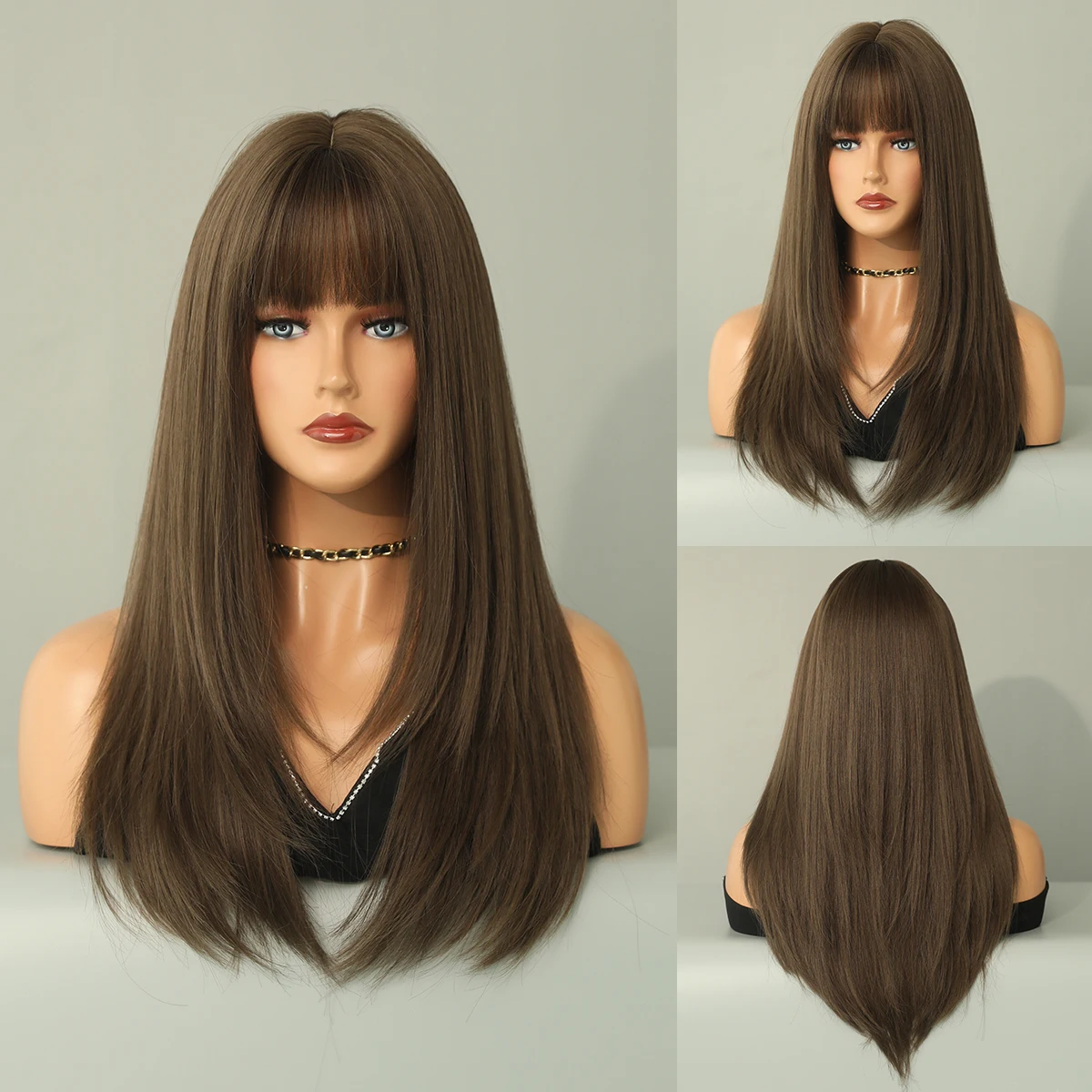 Perruque Longue Blonde Ondulée avec Frange pour Femme - 10
