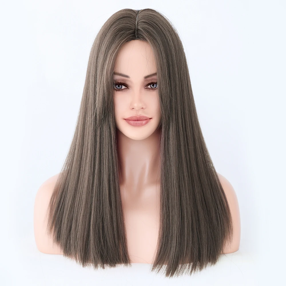 Perruque Ondulée Ombrée Marron et Blonde avec Frange pour Femme - 6