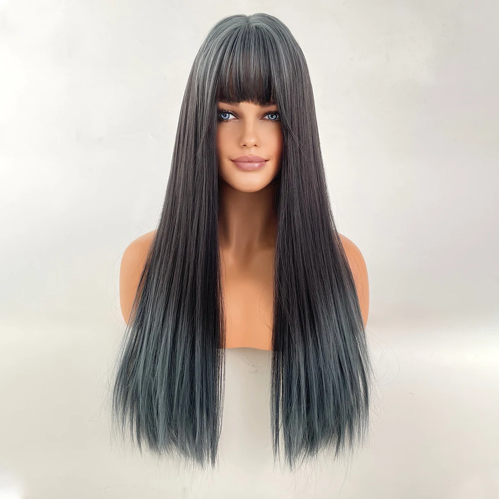 Perruque Longue Droite Bleue pour Femme - 6