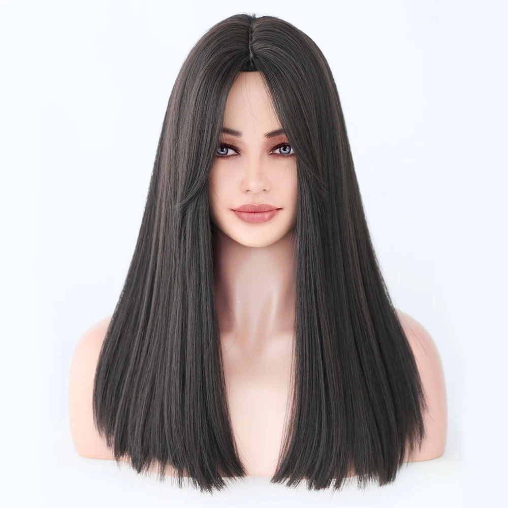 Perruque Ondulée Ombrée Marron et Blonde avec Frange pour Femme - 8