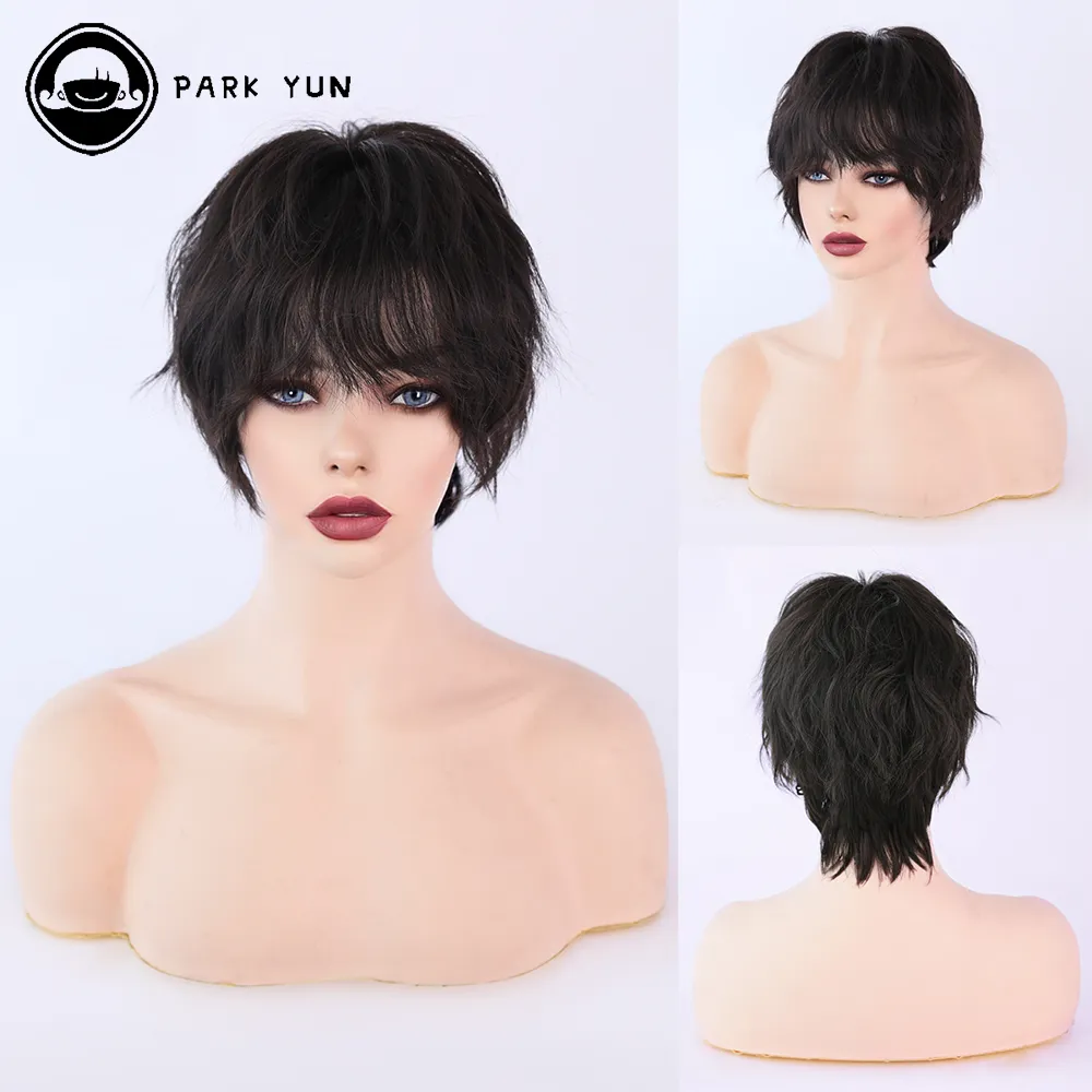 Perruque Courte Noire Style Neutre pour Femme