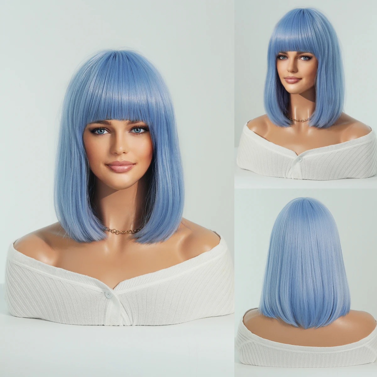 Perruque Longue Droite Bleue pour Femme - 16