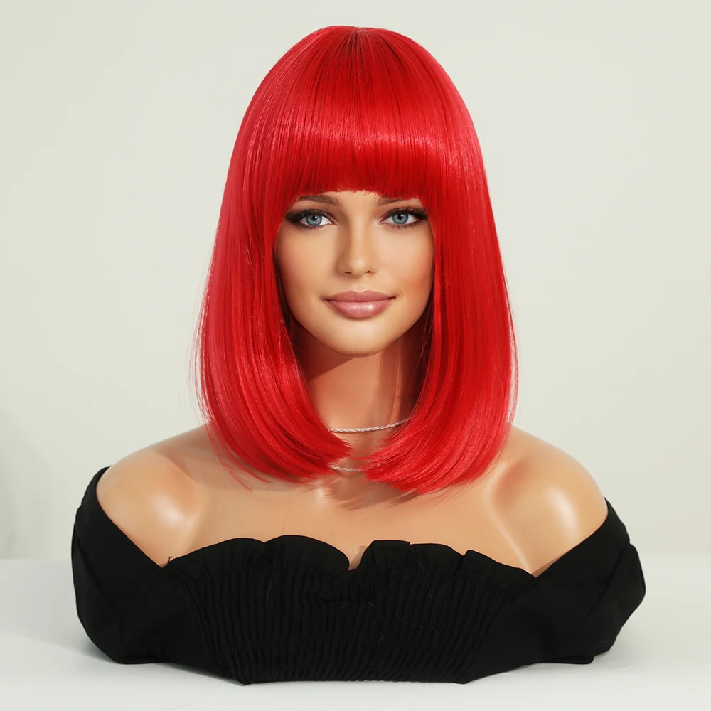 Perruque Bob Rose avec Frange pour Femme - 9