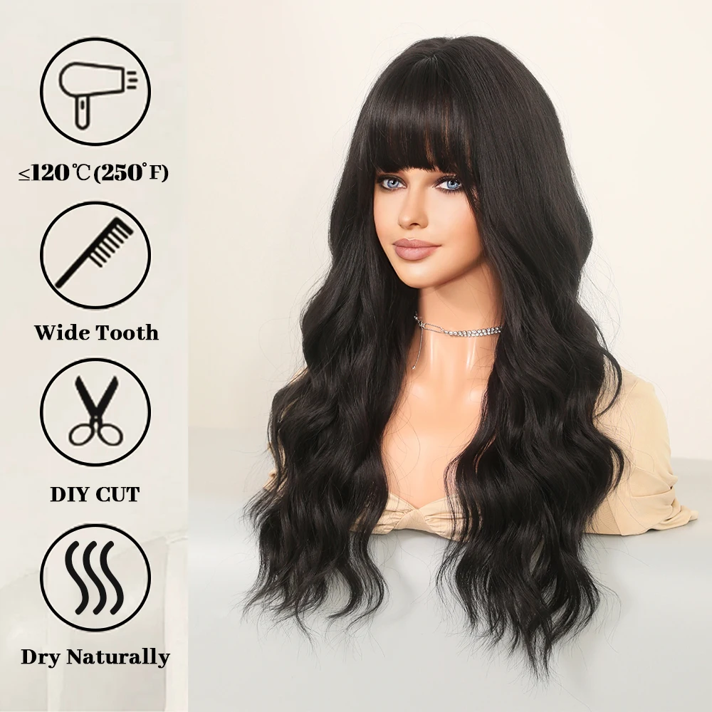 Perruque Noire Naturelle Longue Ondulée pour Femme - 4