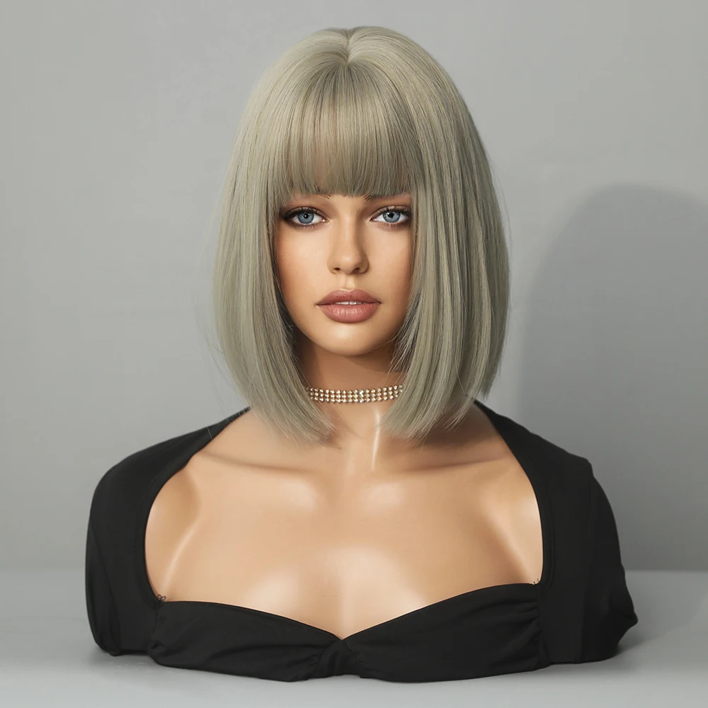 Perruque Courte Bob Beige Grise - 5