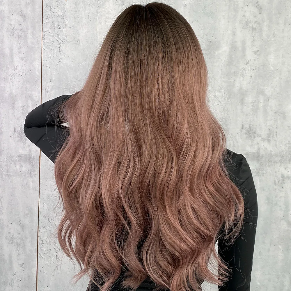 Perruque Ombre Rose et Marron Longue Ondulée - 2