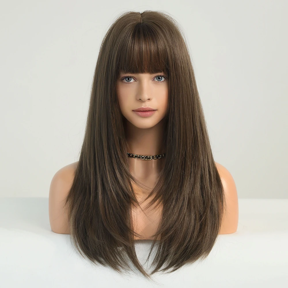 Perruque Blonde Longue Ondulée avec Frange pour Femme - 8