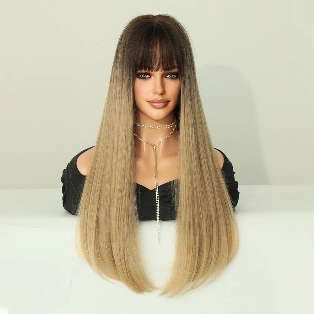 Perruque Longue Droite Flaxen Synthétique pour Femme - 6