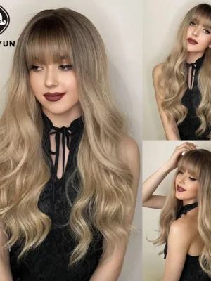 Perruque Blonde Longue Ondulée Naturelle avec Frange Perruque Blonde Longue Ondulée Naturelle avec Frange