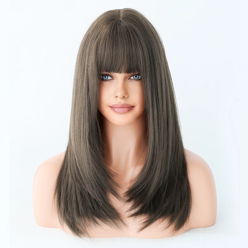 Perruque Longue Blonde Ondulée avec Frange pour Femme - 18