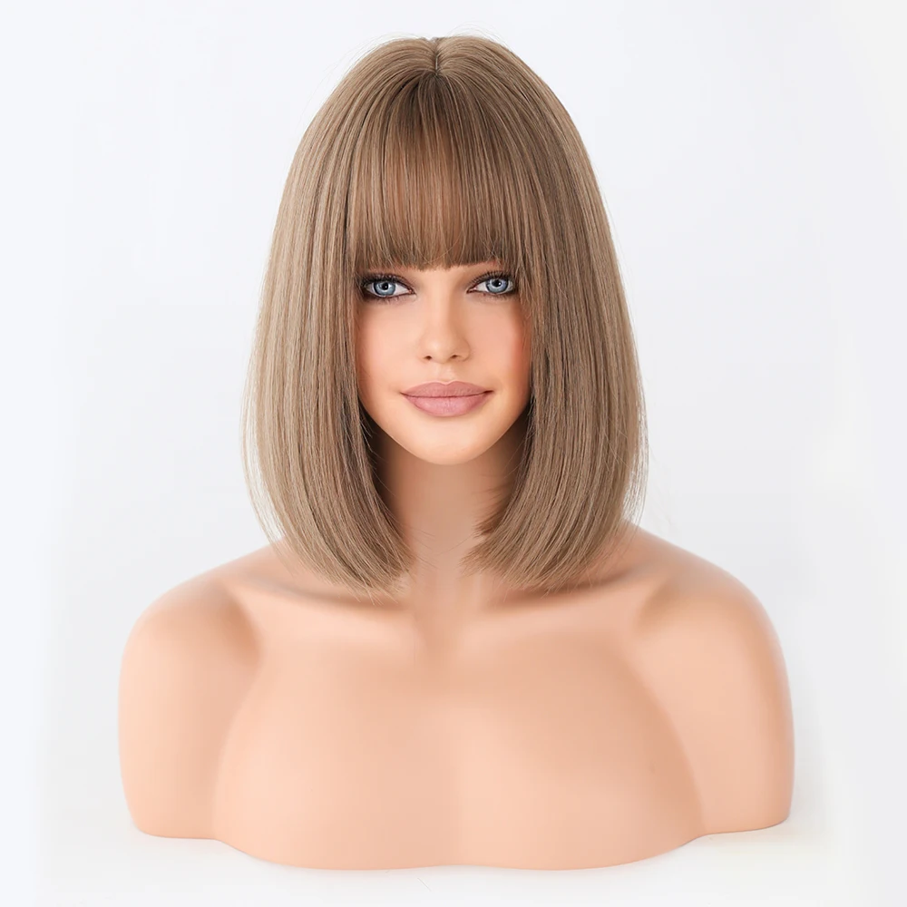 Perruque Bob Lin Naturel Courte avec Frange - 18