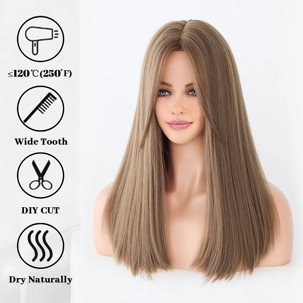 Perruque Ondulée Ombrée Marron et Blonde avec Frange pour Femme - 4