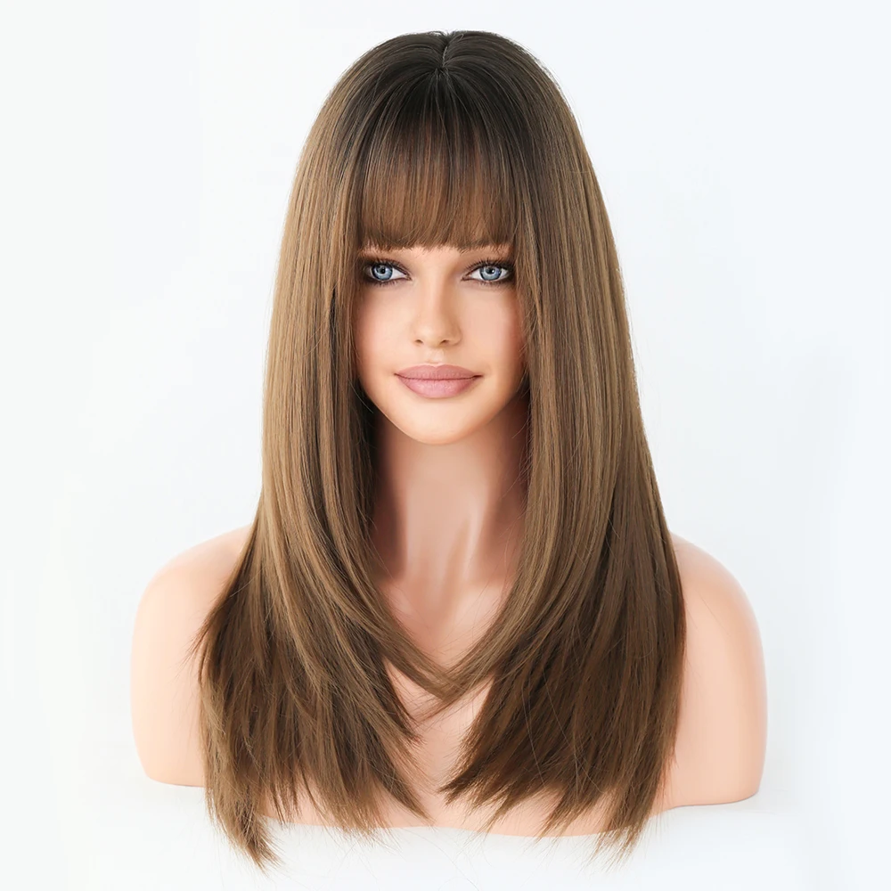 Perruque Longue Blonde Ondulée avec Frange pour Femme - 19