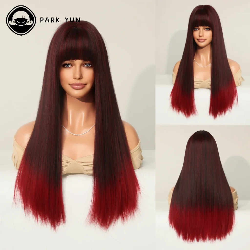 Perruque Rouge Bordeaux Longue Droite