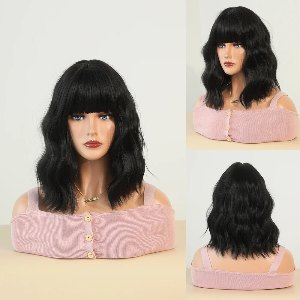 Perruque Bob Courte Ondulée Noir et Blanc pour Femme - 8