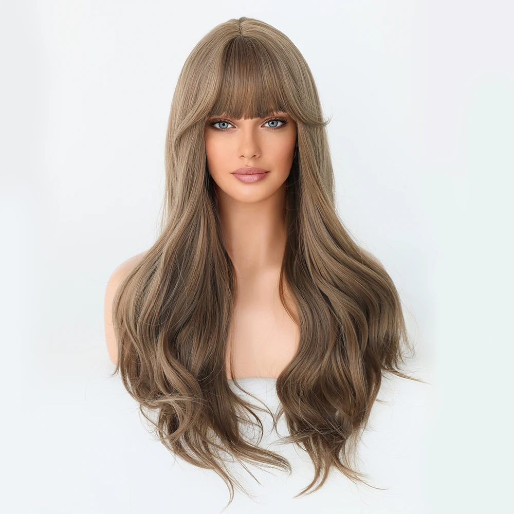 Perruque Longue Miel Flaxen avec Frange pour Femme - 3