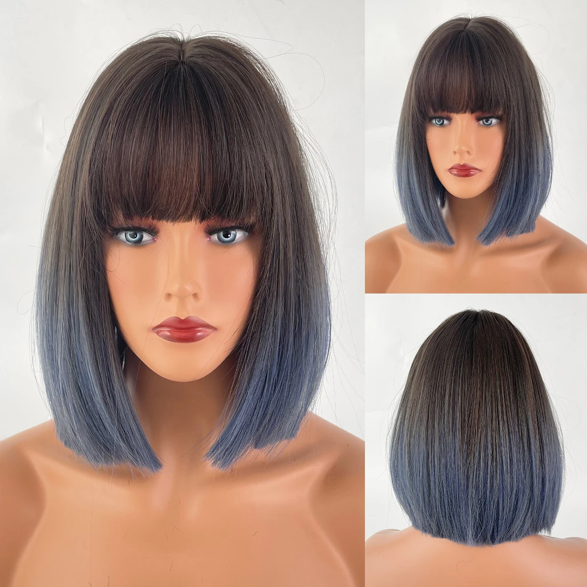 Perruque Longue Droite Bleue pour Femme - 15