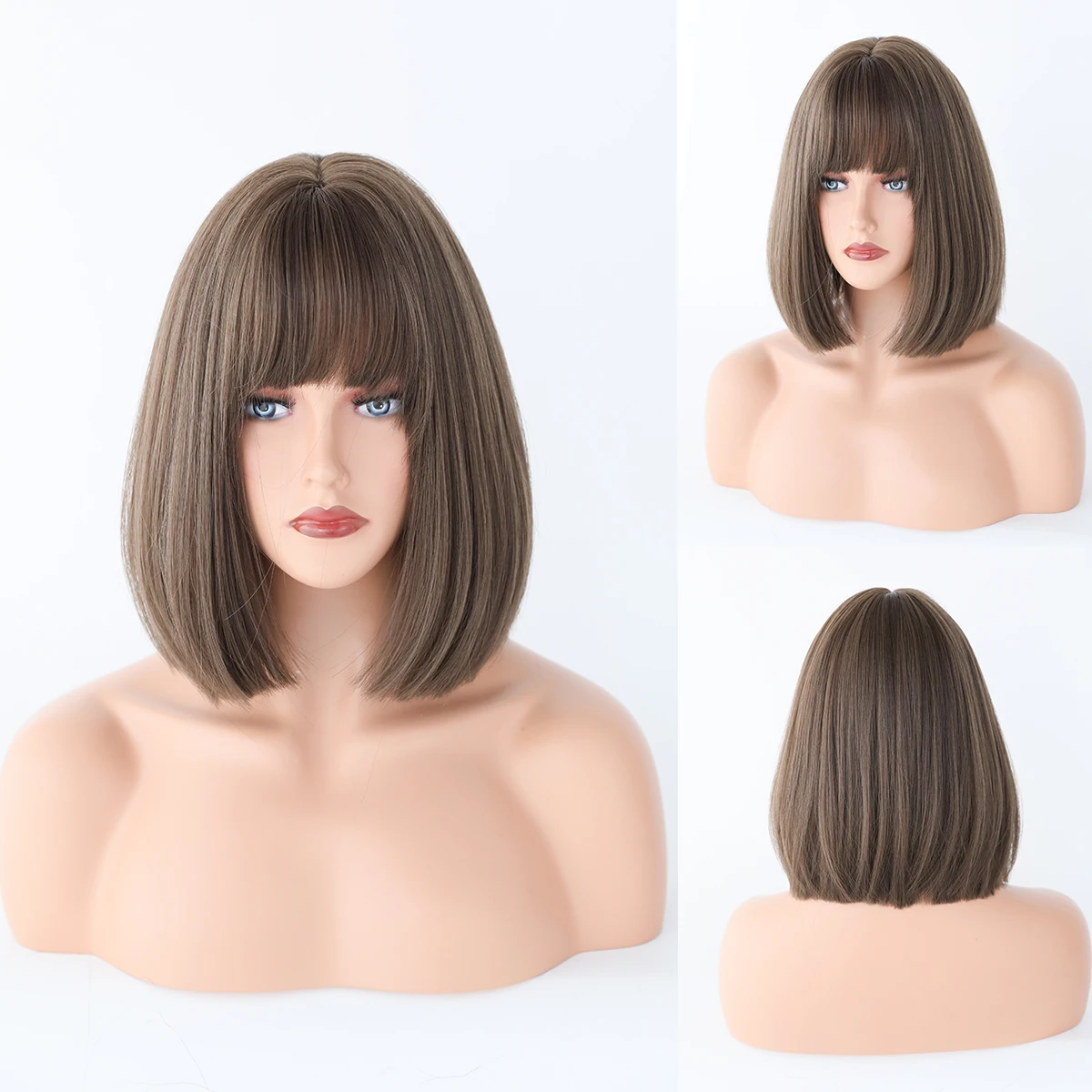 Perruque Courte Noire et Blanche pour Femme avec Frange - 16