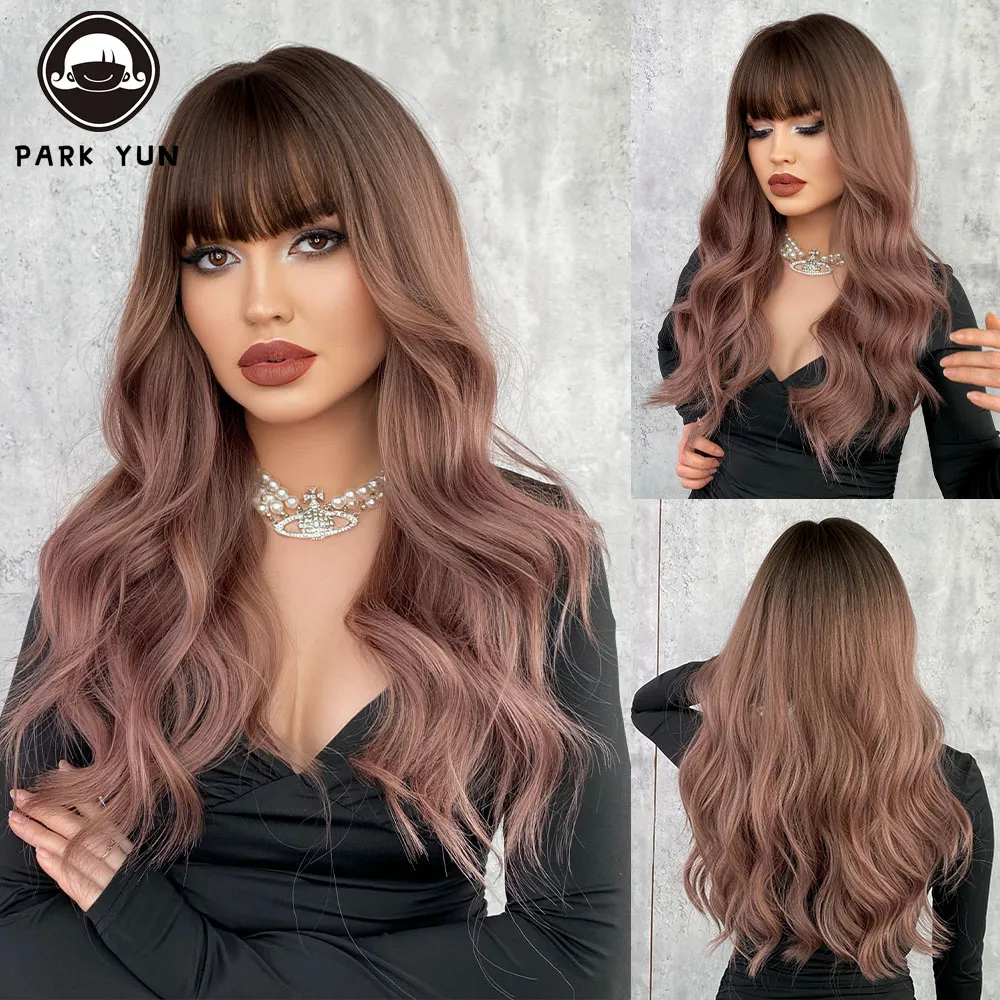 Perruque Ombre Rose et Marron Longue Ondulée