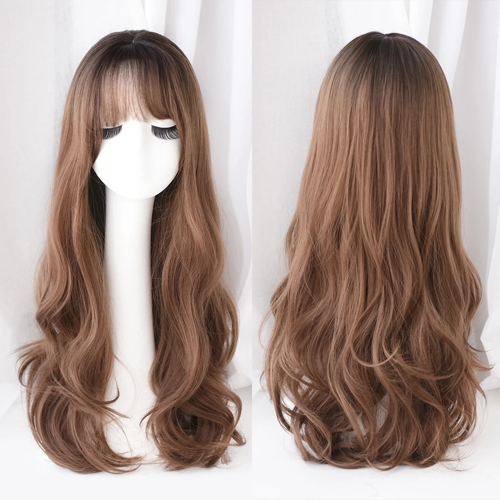Perruque Longue Bouclée Brun Noir Rose pour Femme - 20