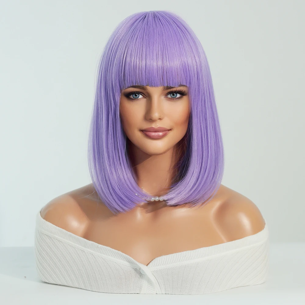 Perruque Bob Rose avec Frange pour Femme - 8