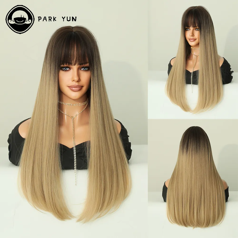 Perruque Longue Droite Flaxen Synthétique pour Femme