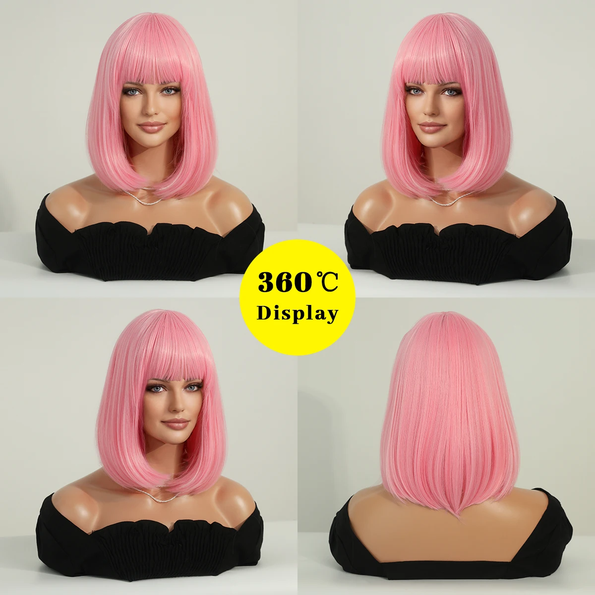 Perruque Bob Rose avec Frange pour Femme - 1