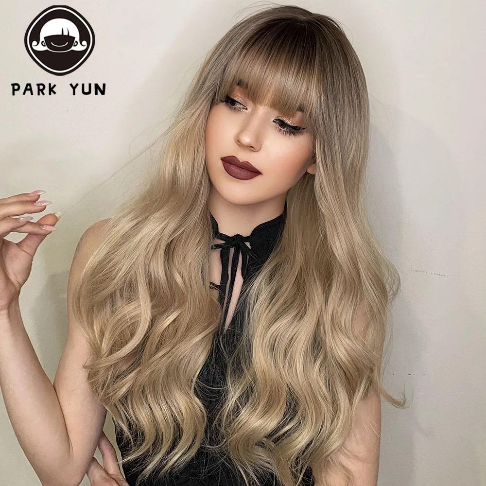 Perruque Blonde Longue Ondulée Naturelle avec Frange - 1