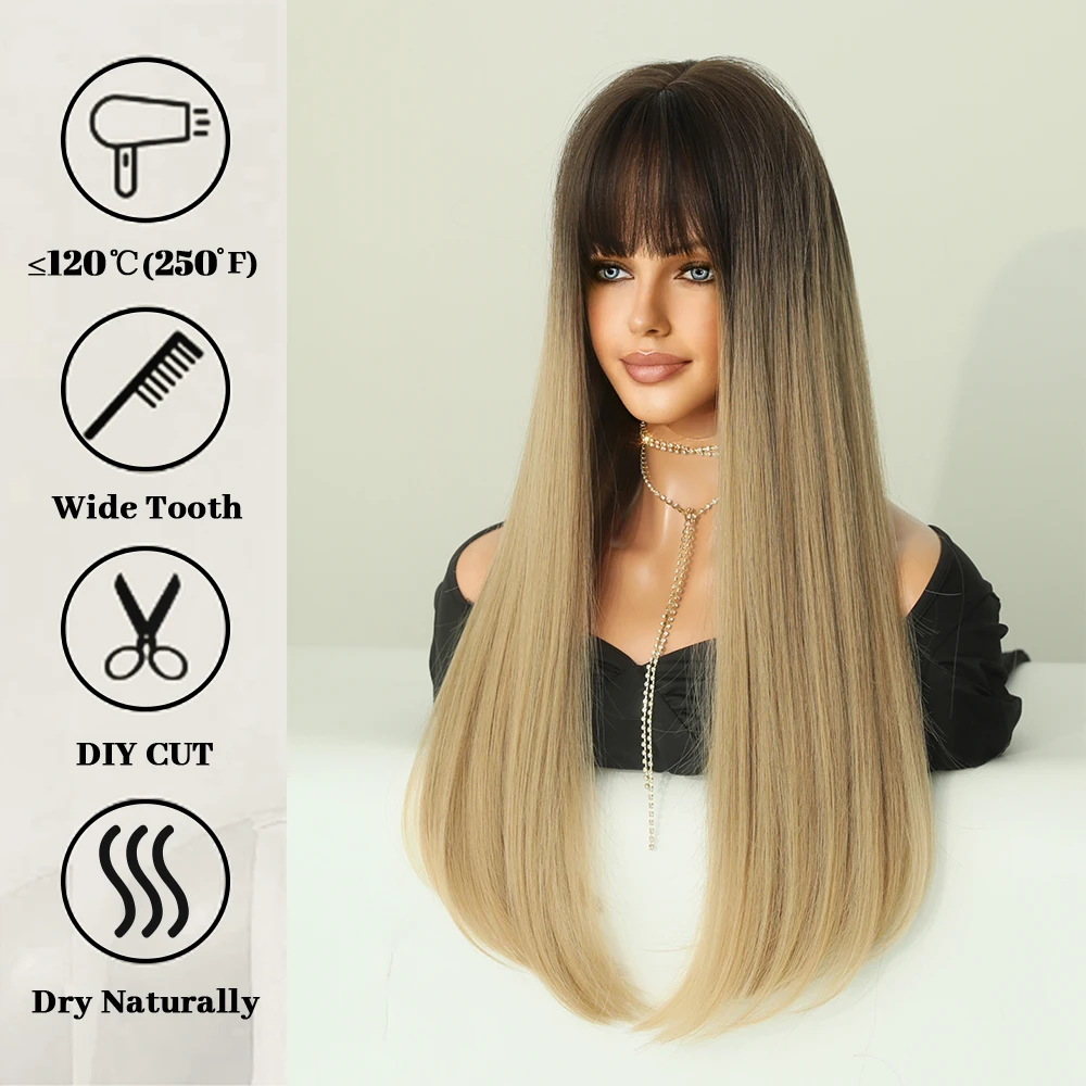 Perruque Longue Droite Flaxen Synthétique pour Femme - 3