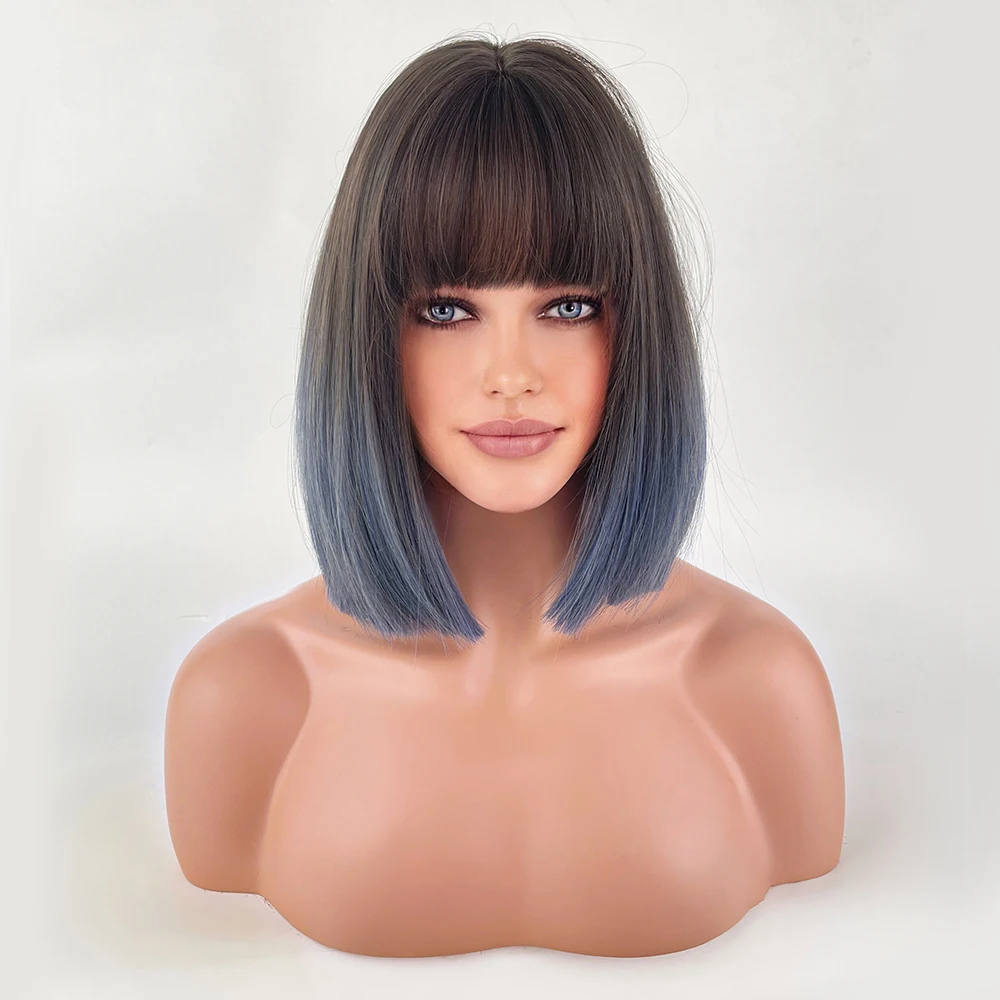 Perruque Bob Lin Naturel Courte avec Frange - 25